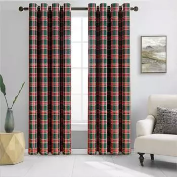 1 Panel line grid curtain suitable for living room and bedroom decoration W100cm x H130cm 1Pc&Rod зелёный