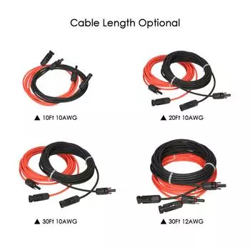 1 пара, 20 футов, черный + 20 футов, красный, 10AWG, удлинительный кабель для солнечной панели, провод с гнездом и штекером 10 Feet