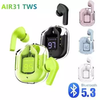 1 пара беспроводных Bluetooth-наушников TWS, прозрачные наушники с цифровым дисплеем, игровые наушники-гарнитура с шумоподавлением, BT30, Air31 1pair белый