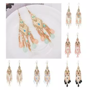 1 пара женских серег с кисточками и блестящими серьгами-каплями из искусственного кристалла для оранжевый
