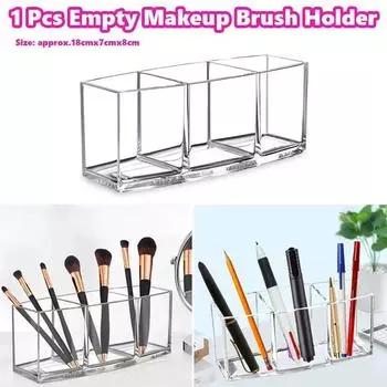 1 Pc Empty Transparent 3 Slot Makeup Brush Holder Desktop Cosmetic Pen Organizer Case Storage Box чистый