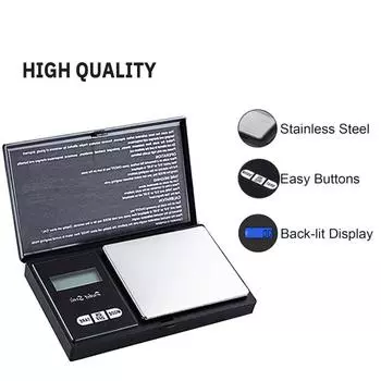 1 PC Mini Flip Jewelry Scale with An Accuracy of 0.01g Portable Pocket Small Electronic Scale High Quality Screen Backlight чёрный
