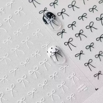 1 Pcs 3D Mini Bow Nail Art Stickers Fashion Cartoon Sale Black White Ribbon Nail Decoration Decals Diy Nail Accessories белый