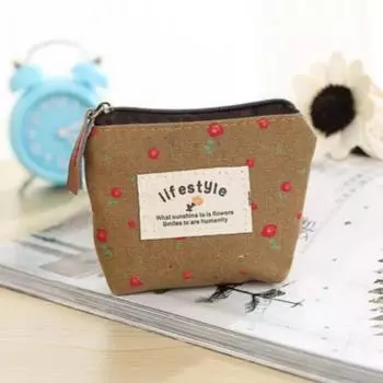 1 Pcs Pastoral Printing Cute Zero Wallet Source Creative Holding Coins Bag Data Cable Key Storage Bags Lovely Wallet коричневый