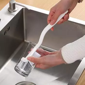1 шт. Щетка для чистки с длинной ручкой для бутылок с молоком, стеклянная трубка, щетка для чистки пластиковой посуды, бытовой кухонный инструмент белый