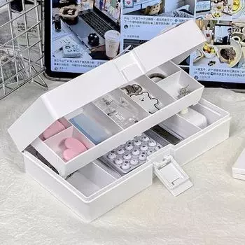 1 Piece Large Capacity Foldable Multi-Grid Storage Box For Dustproof Small Items Multifunctional Double-Layer Stationery Box