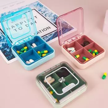 1 Piece Portable 4-Cell Small Medicine Box, Sealed Moisture-Proof, Portable Medicine Storage Box, Suitable For Travel, Outdoor красный