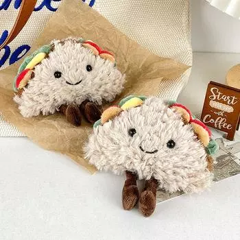 1 Piece Simulation Bread Doll Pendant Cute Cartoon Taco Sandwich Plush Keychain Toy Bag Decoration Girl Birthday Gift