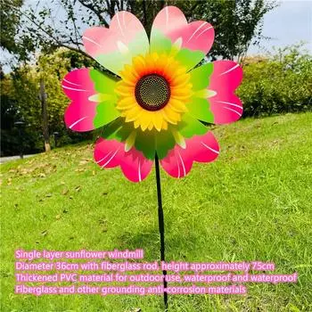 1 Piece Sunflower Windmill Outdoor Party Garden Yard Decor Rotating Sunflower Wind Spinner Stake Standing Lawn Flower Pinwheel