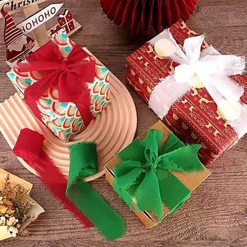 1 рулон подарочной ленты DIY с необработанным краем из шелковой ленты для упаковки рождественских свадебных пригласительных открыток, оторванных вручную
