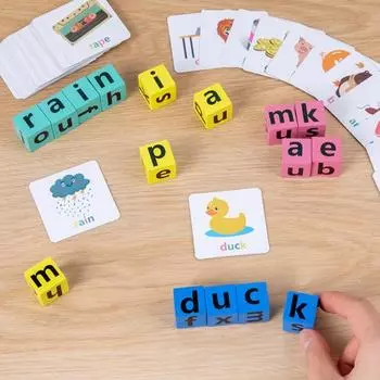 1 Set Crossword Puzzle Simple Operation Hand-eye Coordination Durable Playful Wooden Alphabet Building Blocks Educational Toys for Gift