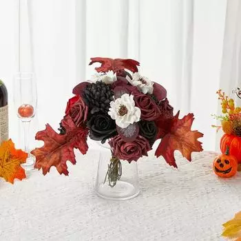 1 Set Halloween Artificial Flower Gift Box Gothic Realistic Fake Silk Flower чёрный