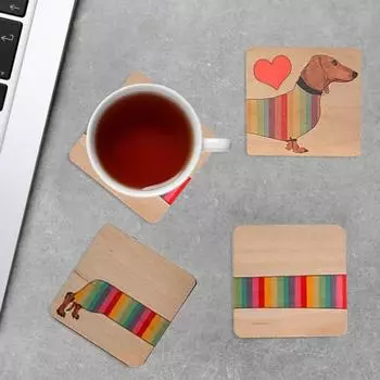 1 Set Wooden Dachshund Coaster with Base Anti-scald Heat Resistant Countertop Dog Pot