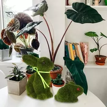 1 шт./2 шт. Статуэтка пасхального кролика из искусственного мха, фигурка кролика из флокированного зеленого кролика, украшение для стола, пасхальный подарок для семьи и друзей B