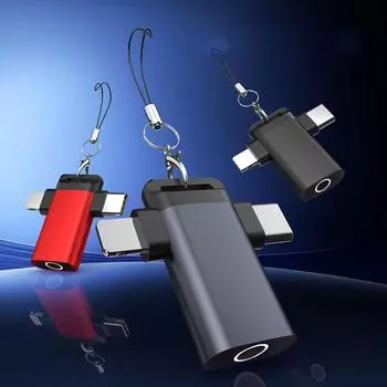 1 шт. 3,5 мм 2-в-1 T-типа цифровой аудиоконвертер Type-C/Lightning двойной интерфейсный дизайн для Apple Samsung Huawei серый