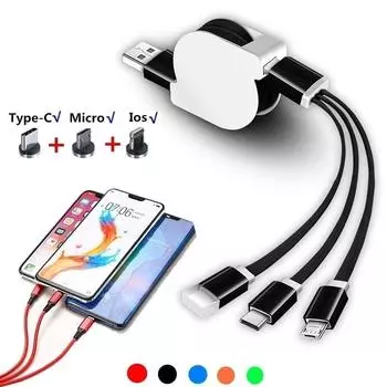 1 шт. 3 в 1 новый телескопический быстрый USB-C Type C / IOS / Micro USB кабель для быстрой зарядки и передачи данных (длина: 1M) None зелёный