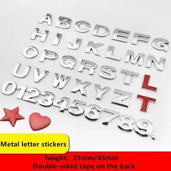 1 шт. 3D Металл 45 мм 25 мм DIY Буквы Алфавит Эмблема Цифры Хромированная Маркировка Автомобильная Наклейка Цифровой Значок Аксессуары