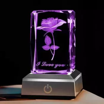 1 шт. 3D роза кристалл с светодиодной RGB цветной лампой новый ночник День святого Валентина Рождество дни рождения юбилеи подарки для влюбленных