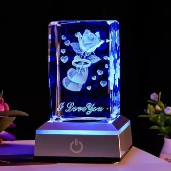 1 шт. 3D роза кристалл со светодиодной RGB цветной лампой красочный ночник День святого Валентина Рождество дни рождения юбилеи подарки для влюбленных