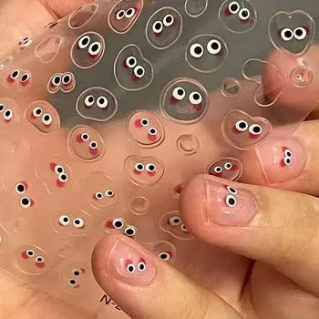 1 шт. 3D тисненые наклейки для дизайна ногтей в виде глаз Kawaii Mouth Monster полное покрытие нашивка для ногтей отслаиваемая улыбка слайдер для ногтей маникюрные украшения