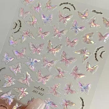 1 шт. 5D рельефная ракушка свет бабочка наклейки для ногтей лазерные цветные клейкие слайдеры наклейки Diy японский маникюр украшения наклейки