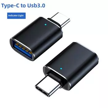 1 шт. Адаптер Type-C - USB 3.0 OTG со светодиодным индикатором - многоцветные варианты для использования на мобильных устройствах и в автомобиле - кард-ридер и зарядный конвертер чёрный