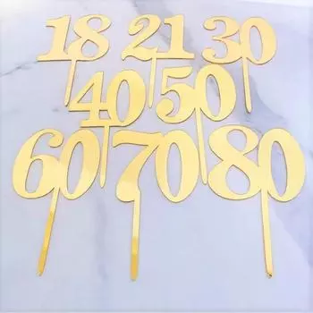 1 шт. Акрил 18/21/30/40/50/60/70/80 Торт Топпер Золотая Поверхность Торт Топпер Для Украшения Торта На День Рождения, Свадьбы, Юбилея 1pc