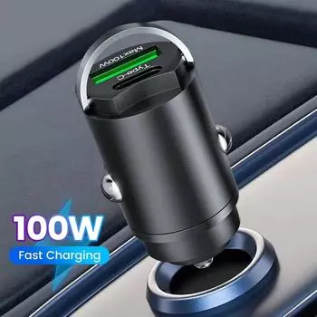 1 шт. Автомобильное мини-зарядное устройство USB 100 Вт, автомобильное зарядное устройство, быстрая зарядка, автомобильный адаптер для зарядного устройства телефона, универсальные аксессуары для салона автомобиля серебряный