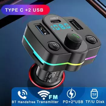 1 шт. Автомобильный Bluetooth FM-передатчик PD Type-C Dual USB 3.1A быстрое зарядное устройство цветной окружающий свет громкой связи MP3-модулятор плеер чёрный