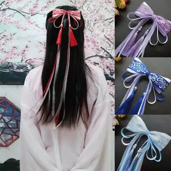 1 шт., аксессуары для волос Hanfu, заколка для волос с бантом, длинные ленты, головной убор, заколки для волос с китайским бантом красный