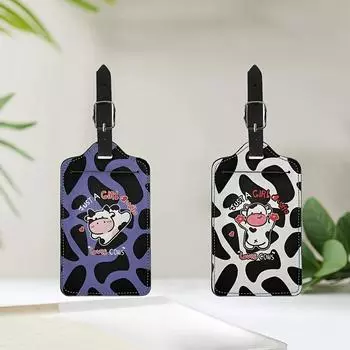 1 шт. багажная бирка с рисунком коровы из серии животных, бирка из искусственной кожи, бирка для багажа с защитой от потери, посадочный талон для путешествий синий