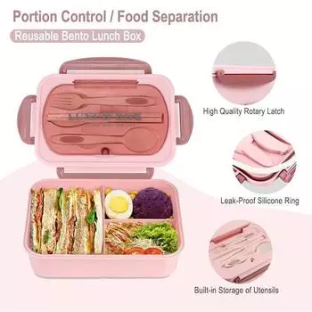 1 шт. Bento Box для взрослых, ланч-бокс, контейнеры для взрослых мужчин и женщин с 3 отделениями с ложкой розовый
