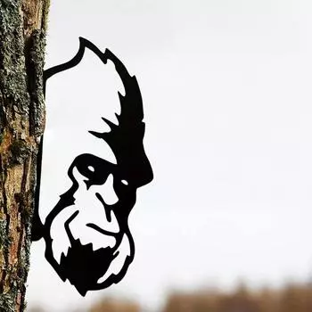 1 шт. Добавьте веселья в уличный декор с помощью металлического силуэта орангутана, подглядывающего шимпанзе чёрный