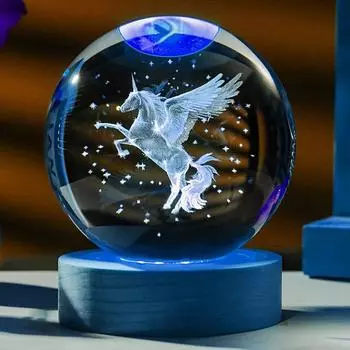 1 шт. Единорог 3D лазерный резной хрустальный шар и деревянный цветной светодиодный держатель, украшение для дома в виде шара, девушка, коллега, WIF