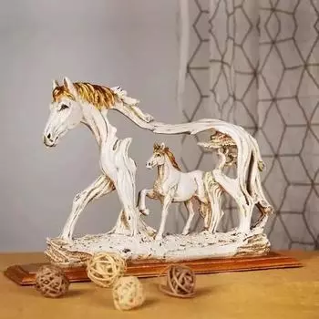1 шт. Фэн-шуй Статуя Матери-лошади, Статуя скачущей лошади, Скульптуры из смолы Матери, Винтажная статуэтка лошади, Декор для дома, комната белый