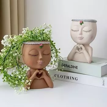 1 шт., фигурка цветочного горшка, женская статуя лица, ваза, кашпо, украшения для дома и улицы, домашний декор, сад, патио (4,7*7,3*3,4 дюйма)