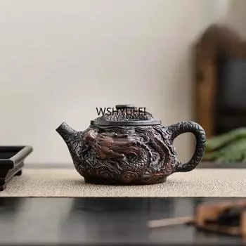 1 шт. Фиолетовый керамический винтажный чайник, керамический резной чайник кунг-фу, одинарный чайник, устройство для приготовления чая пуэр, чайные наборы, китайский чайник