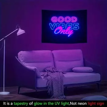 1 шт. гобелен Good Vibes Only, красочный эстетический черный гобелен из полиэстера, настенный, используется для украшения дома 150x130cm