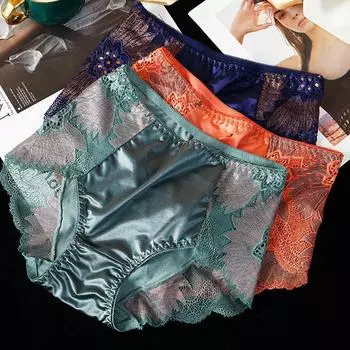 1 шт. интимные трусы, кружевное нижнее белье, хлопковые трусы, полые шелковые трусы со средней талией L чёрный