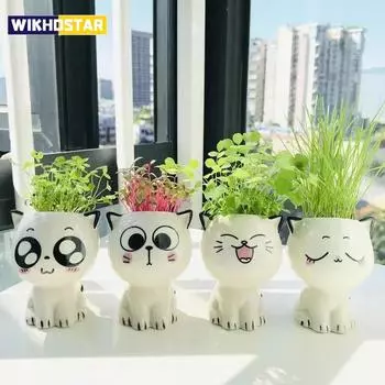 1 шт. Керамический цветочный горшок Мини Кот Мультфильм Милое Растение Настольный Горшок Для Растений Сделай Сам Украшения Игрушки Наука Образование Школьные Подарки