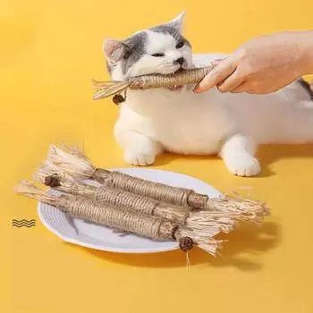 1 шт., кошачья игрушка, жевательная палочка Silvervine, Polygonum Kitty, рафия, трава, зоотовары, чистящая палочка для зубов, игрушка для укуса питомца, пеньковая веревка