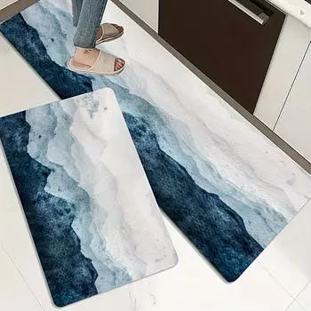 1 шт. кухонный коврик с 3D принтом синих гор и неба, мягкий утолщенный кухонный коврик, водонепроницаемый нескользящий маслостойкий напольный коврик, коврик для бега 40x60cm
