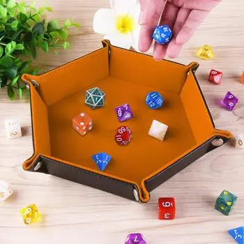 1 шт. лоток для игральных костей из искусственной кожи, складной шестиугольный лоток для игральных костей, держатель для игр в кости, таких как RPG, DND и других настольных игр коричневый