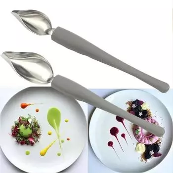 1 шт. Ложка-ручка для рисования соусом из нержавеющей стали для западных блюд и десертов. Украсьте свою тарелку стильной ложкой для соуса.