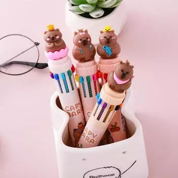1 шт. Милая шариковая ручка Пресс мультфильм Kapibala Творческий многоцветный 10 в 1 цвета канцелярские принадлежности для школы и офиса Multi-colored