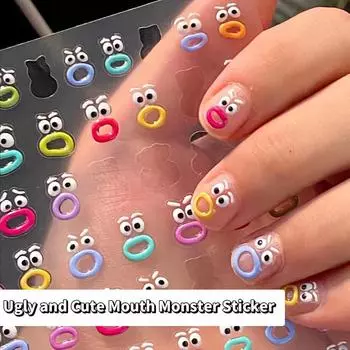 1 шт. милые наклейки для ногтей Kawaii, креативные забавные наклейки для ногтей в виде монстра-рота, водонепроницаемые отклеивающиеся наклейки для ногтей