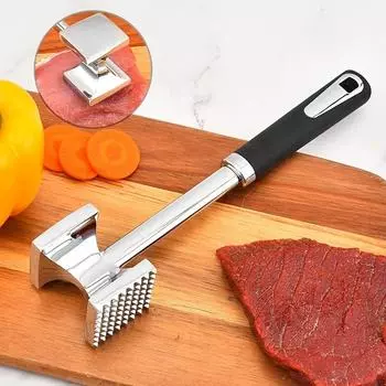 1 шт. молоток для отбивания мяса, двухсторонний клетчатый тендеризатор для говядины, нержавеющая сталь, портативные кухонные гаджеты для отбивания мяса чёрный