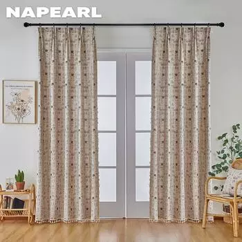 1 шт. NAPEARL художественный узор с китайской каллиграфией и кисточками, полузатемняющие шторы для окон, балкона, спальни и гостиной, домашний декор W150cm x L60cm бежевый