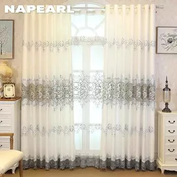 1 шт. NAPEARL модные и роскошные плотные шторы с вышивкой пиона и марлевые шторы для гостиной, спальни, домашнего декора Sheer-W100cm x L200cm белый