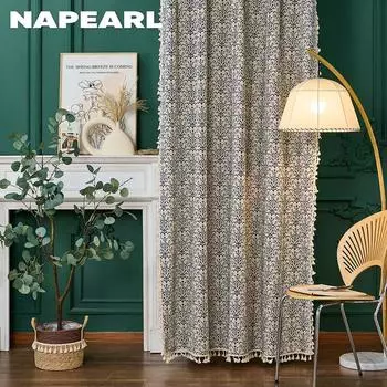 1 шт. NAPEARL ретро китайские классические синие и белые фарфоровые напечатанные полузатемняющие шторы для небольших окон балкона домашний декор W150cm x L60cm синий
